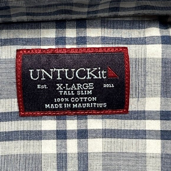 UNTUCKit MacMurray Shirt Mens XLT Tall Slim Blue Short Sleeve Button Up Cotton - Picture 6 of 9